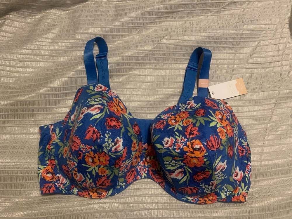 Cacique The Cotton Collection Lightly Lined T-Shirt Bra Size 46DDD Blue Floral